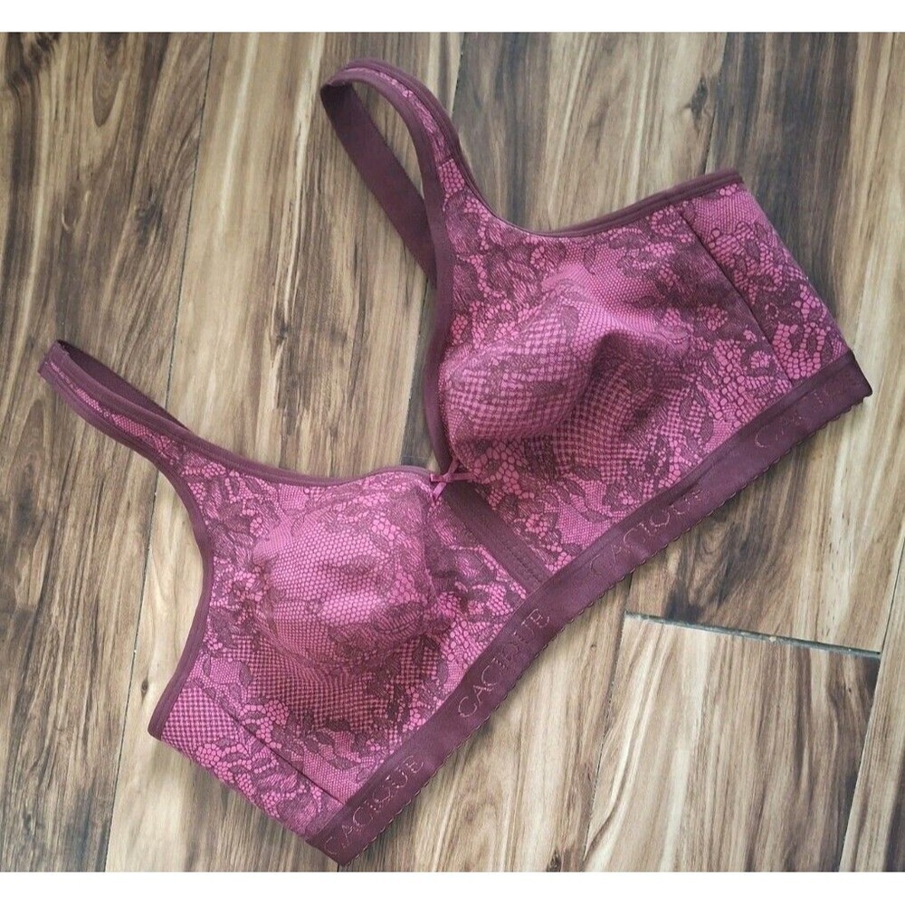Cacique No Wire Cotton Bra Size 46DDD Unlined Full Coverage Red Floral Lace